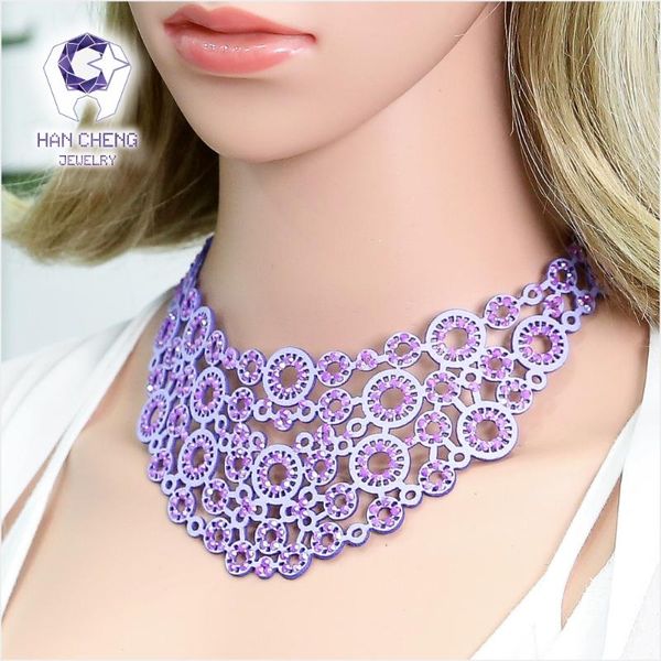 

hancheng fashion hollow circle cut out suede rhinsestone choker necklace women necklaces carved collar jewelry bijoux chokers, Golden;silver