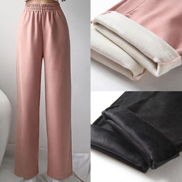 

women's pants & capris winter thicken soft comfort women 2021 high waist casual slacks cotton ankle-length long trousers, Black;white