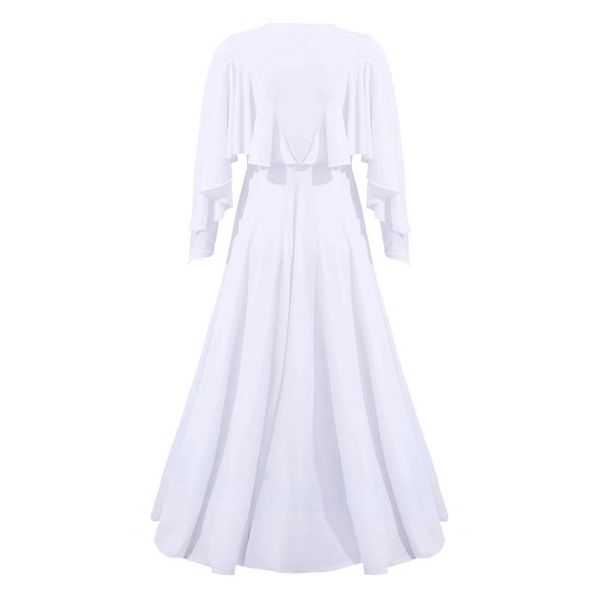 

girl's dresses kids girls white church loose long dress sleeve o neck ruffle back ballet lyrical dance costume teens elegant party, Red;yellow