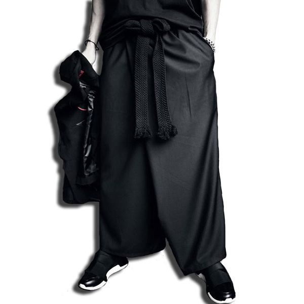 

men's pants men hip hop punk loose skirt nightclub dj hiphop stage trousers with belt japan style vintage streetwear joggers, Black
