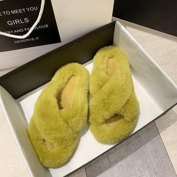 

dropship women winter house slippers cute plush high heels fluffy warm shoes thick sole ladies indoor outdoor bedroom fur slides, Black