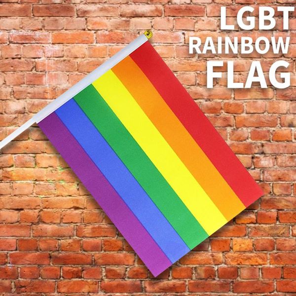 

party decoration gay pride flag - 50 pack handheld stick lgbt rainbow banner for decorations supplies vivid color and uv fade re