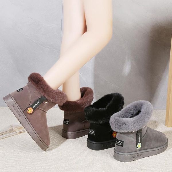 

boots 2021 winter with fur shoes booties ladies boots-women round toe australia flat heel low heels plush rubber, Black