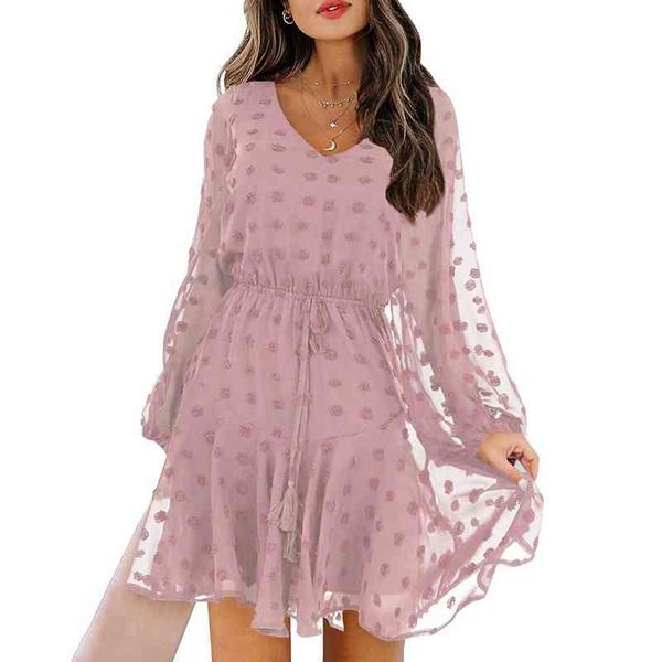 

women elegant sweet a-line dress 2021 spring autumn casual loose chiffon mini dress woman long sleeve fashion party dresses y1204, Black;gray