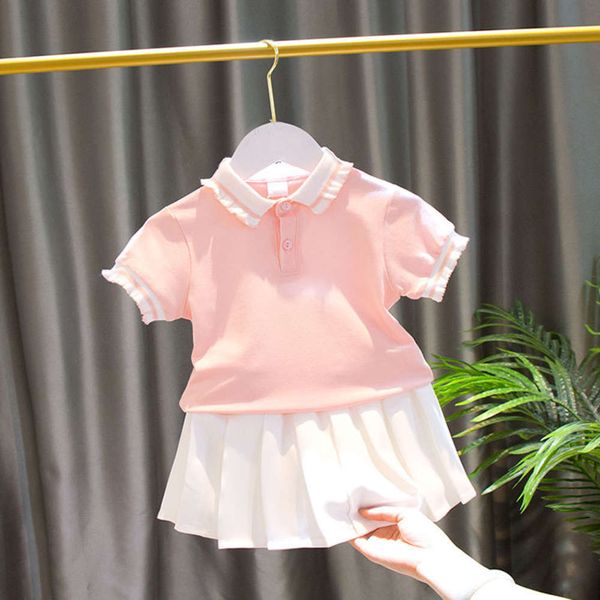 

girls' summer suit short sleeve t-shirt children's girl's two piece skirt, White