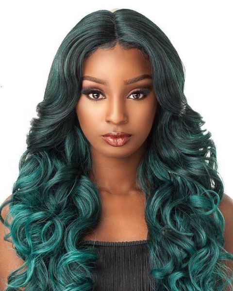 

dream green fashion model long curly head set water ripple wig, Black