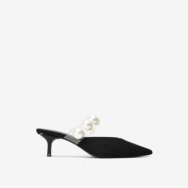 

sandals women's summer shoes decoration, high heels, pointed in the open, black, false pearl, thin heels. v1fb