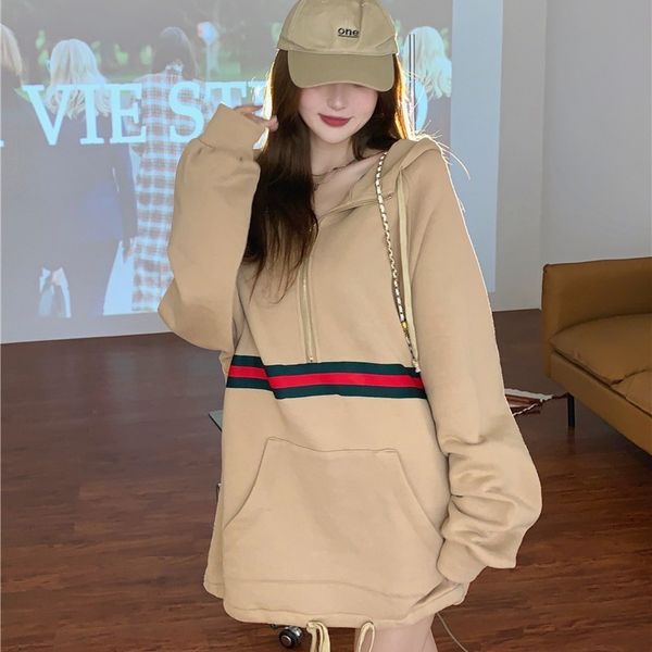 

~autumn and winter 2021 new heavy industry loose lazy wind thin hooded pullover jacket women, Black