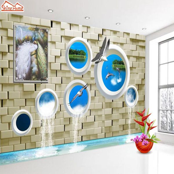 

wallpapers brick 3d pattern mural rolls walls living room wallpaper for wall papers home decor dolphin water flow tv background