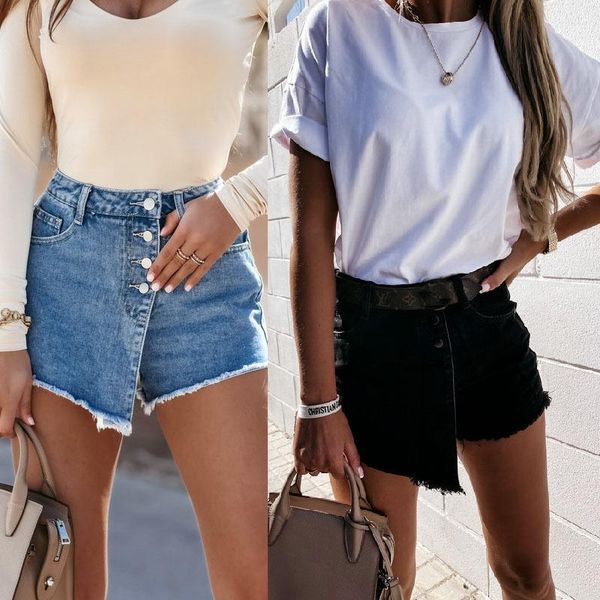 

women's jeans summer straight-breasted mid-waist denim shorts, Blue