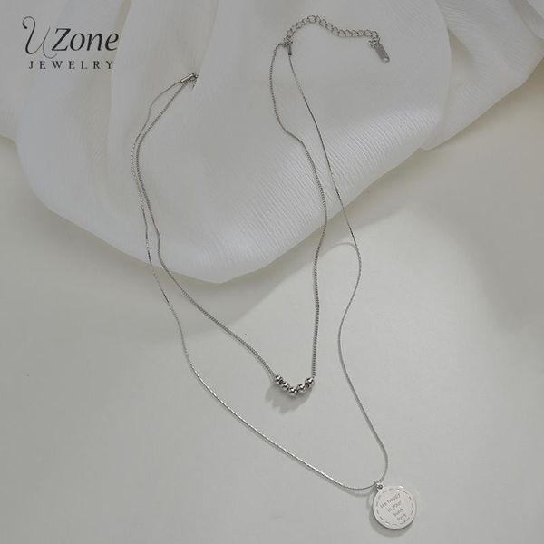 

pendant necklaces uzone choker necklace stainless steel silver color double layers long chain s for woman christmas jewelry free