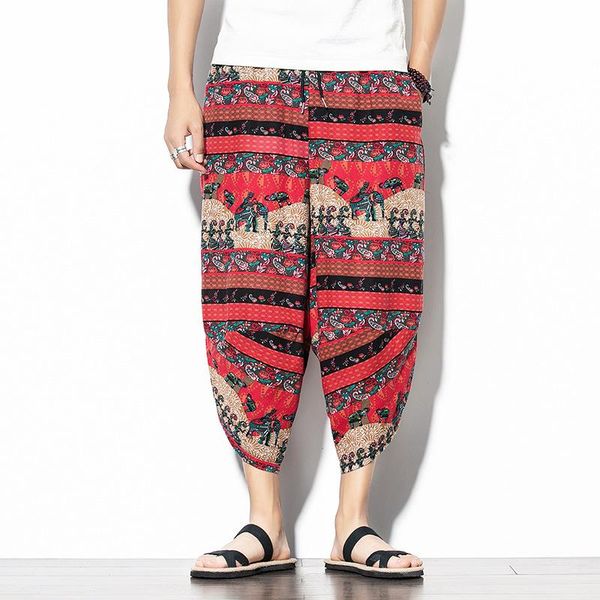 

summer men streetwear sweatpants cotton printed loose harem pants casual plus size jogger ropa para hombre men's, Black
