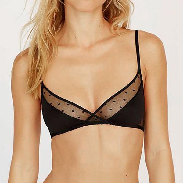 

bras lace bralette women mesh dot bra translucent thin bralet triangle cup black brassiere lingerie unlined underwear top, Red;black
