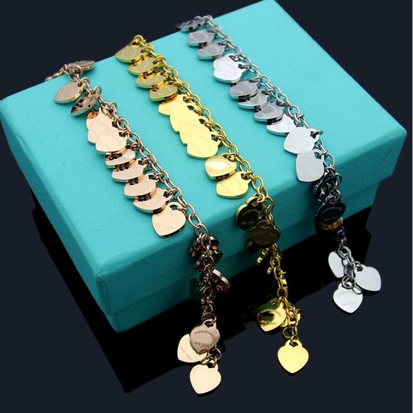 

titanium steel bracelet 18k gold rose silver heart shaped bracelets for friends party and fashion couple gift, Golden;silver