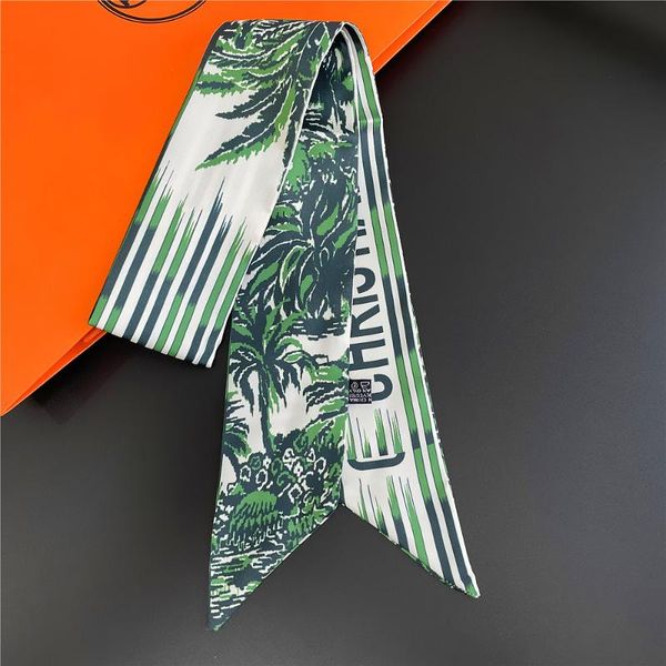 

scarves bag scarf women twill silk skinny ladies forest tree design wrist towel foulard neckerchief headband, Blue;gray