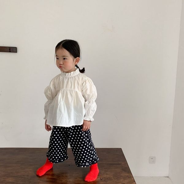 

milancel 2021 spring new kids blouse white puff sleeve shirt 210331, White;black