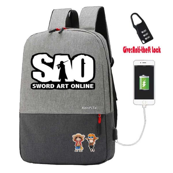

backpack game sword art online teenagers laptravel bag student book bags canvas anti-theft usb charging knapsack