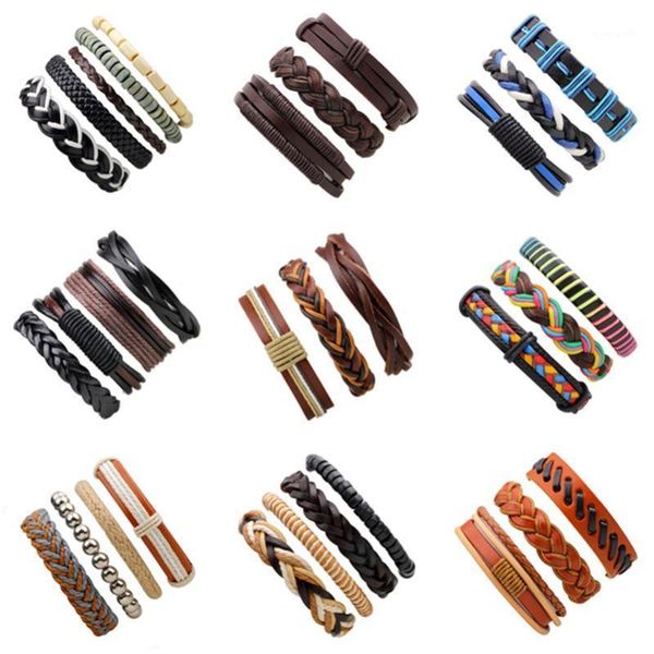 

charm bracelets 3pcs 4pcs 5pcs/set series boho gypsy hippie punk black brown beads wrap leather cord bead layers stack sets for man1, Golden;silver