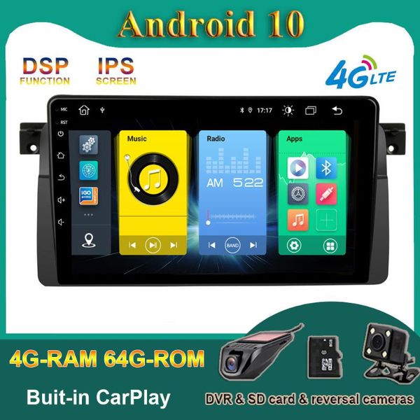 

car video 9 inch android 10 4+64gb carplay dsp ips gps for e46 m3 radio stereo multimedia wifi with bt no dvd
