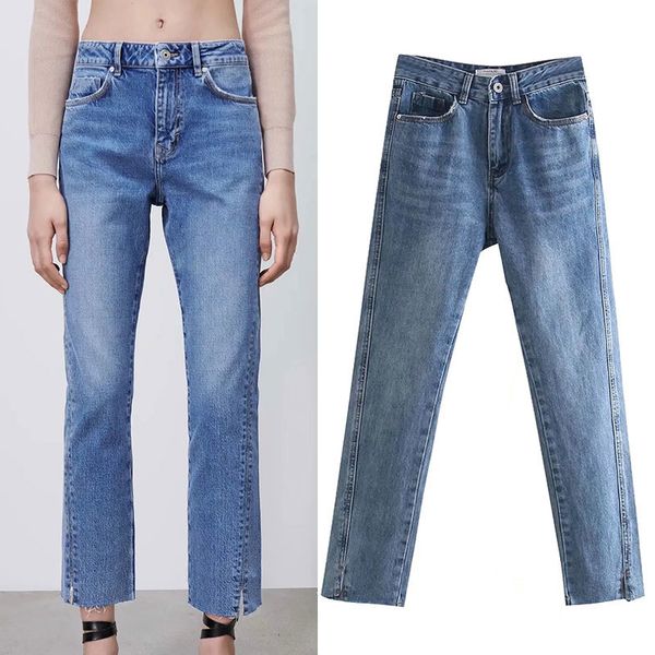 

women's jeans basic jeans will see za casual high waist design divided urban pants k7f5, Blue