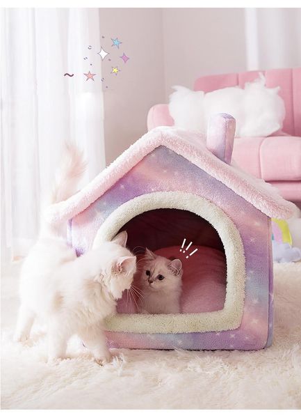 

cat beds & furniture bed house soft plush kennel puppy cushion small dogs cats nest winter warm sleeping pet dog
