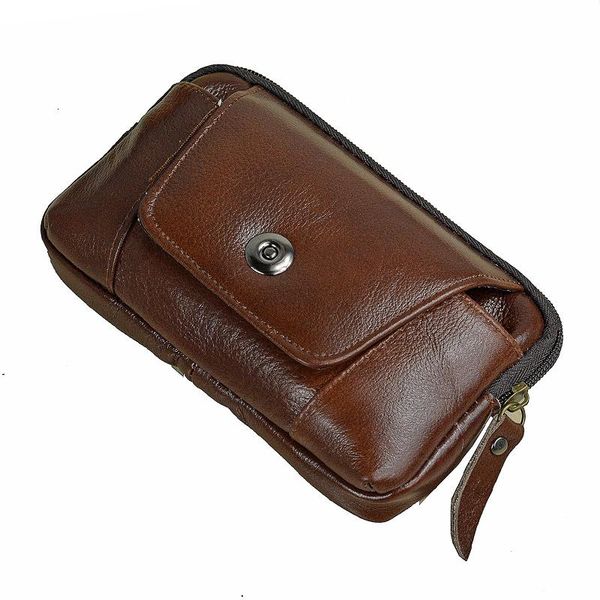

men genuine leather hip bum belt bag male zipper phone pouch waist boy fanny packs bags
