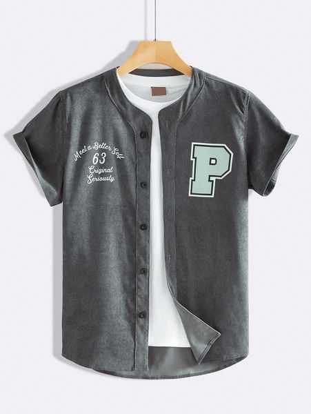 

men letter graphic corduroy shirt without tee v3q9#, White;black