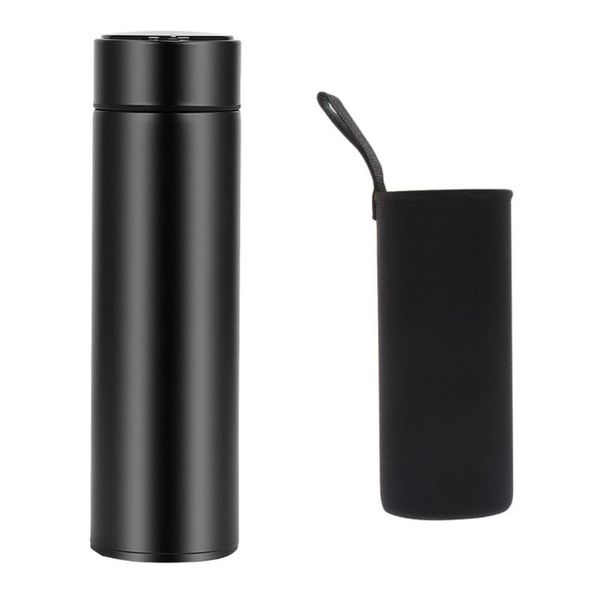 

water bottles cup temperature display heat preservation with cover (black)