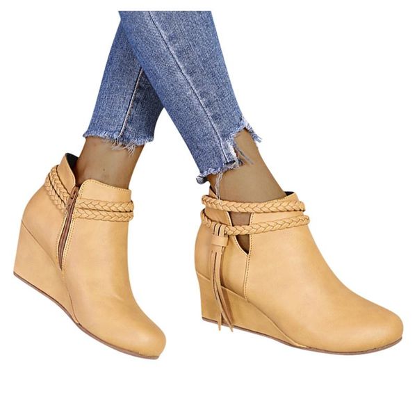 

boots round toe booties mujer autumn women ankle footwear platform high heels wedges shoes woman bota feminina 2021, Black