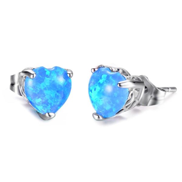 

stud minimalist female blue white opal earrings korean cute silver for women love heart wedding small, Golden;silver