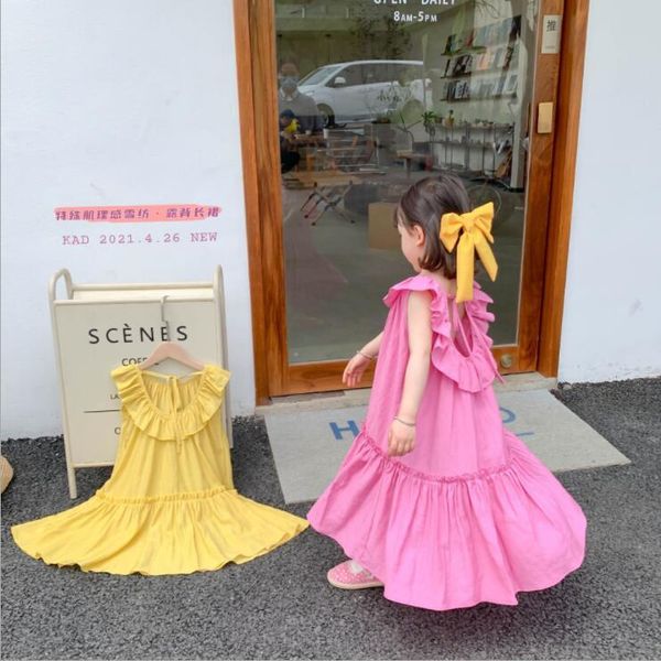 

style girls ruffles dress fashion summer cotton dresses 2-7 years cy954 girl's, Red;yellow