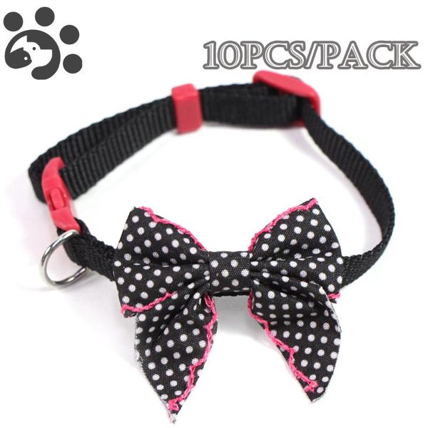 

10pcs breakaway cat collar for small dogs nylon black dog quick release adjustable pet cute bowknot necklace collars & leads