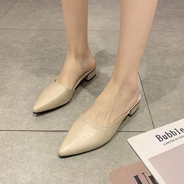 

slippers women 2021 baotou half female korean version of the net red fashion pointed thick heel low women's shoes sandals, Black