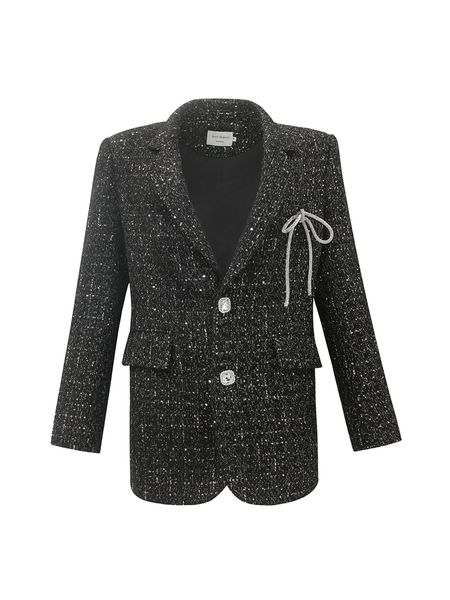 

2021 high end quality fashion blazer crystal diamonds bow decoration casual loose coat women ann, White;black