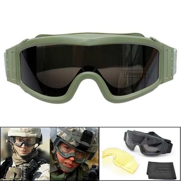 

outdoor eyewear tactical goggles military combat paintball safety for cycling with 3 lens uv400