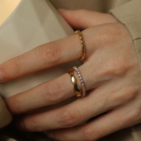

wedding rings 1pc korea shiny zircon simple temperament crystal metal for women girls party jewelry gifts accessories, Slivery;golden