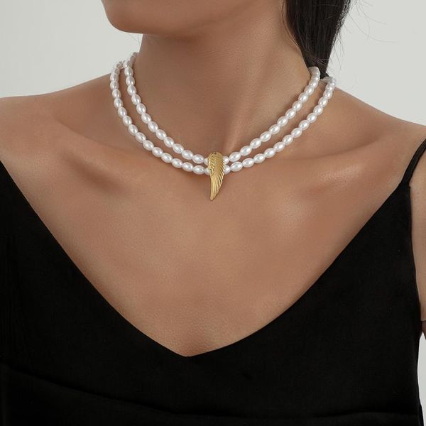 

pendant necklaces amazom pearl necklace stainless steel buckle gold color double layer freshwater jewelry, Silver