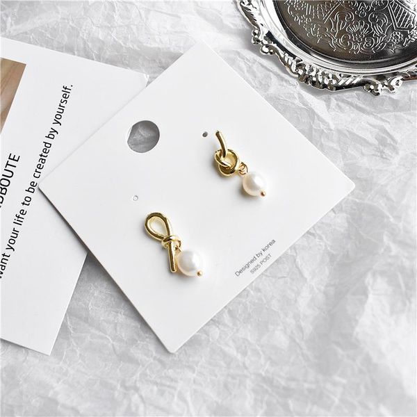 

stud vintage geometric earrings freshwater pearls korean metal prevent allergy asymmetric knotted pearl earring for women girl, Golden;silver