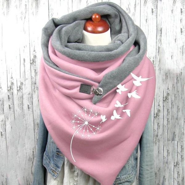 

cycling caps & masks scarves floral printing fashion winter warm scarf women square with button clasp female graphic neck wrap warmer, Black