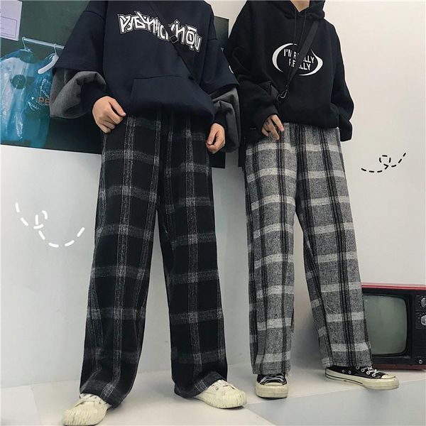 

women's pants & capris harajuku lattice women winter loose korean style straight pant streetwear plaid casual trousers, Black;white