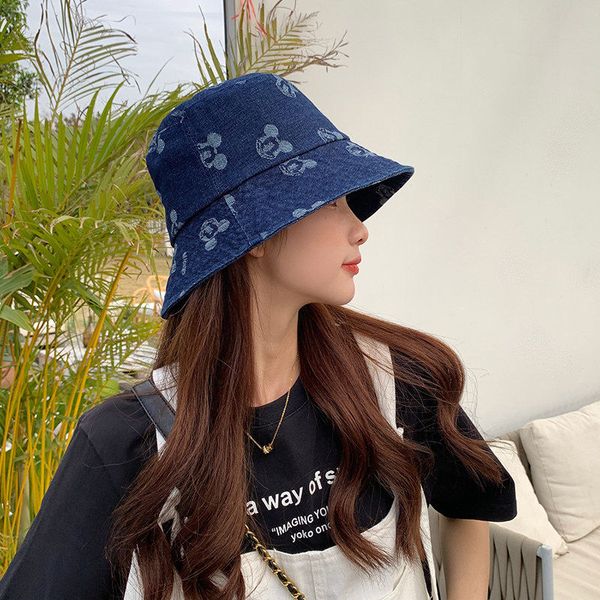 

hat female spring and summer korean version is lovely tide to do old denim retro fisherman hats basin hat cover face bucket hats, Blue;gray
