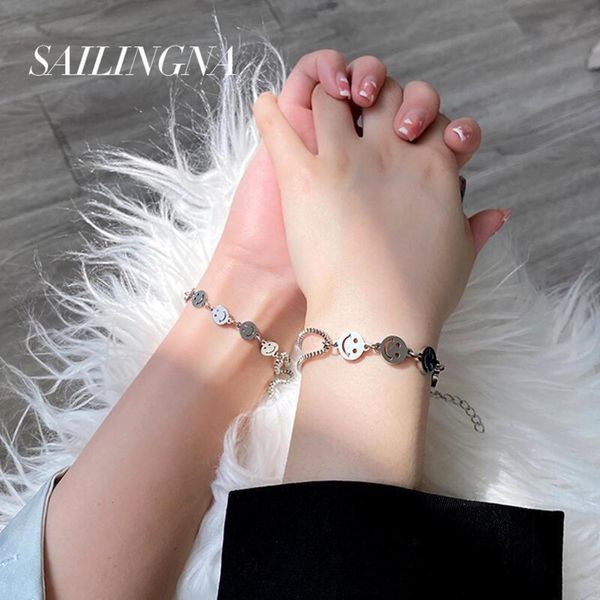

make old titanium steel design hip hop double layer earth cool smile bracelet, Black