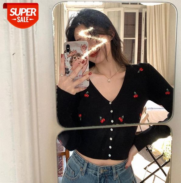 

black cherry short slim knit cardigan women's lazy style v-neck sweater bi #lh0t