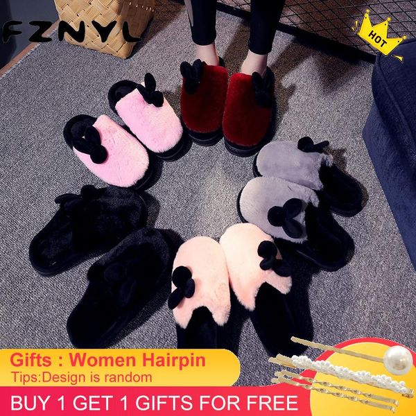 

autumn winter warm plush faux furry slippers women 2021 lazy indoor bedroom casual slides zapatos de mujer, Black