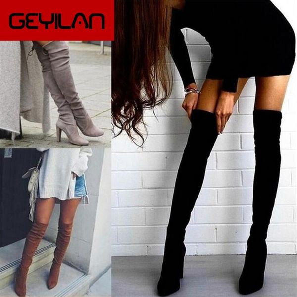 

boots size 34-43 2021 shoes women black over the knee female autumn winter lady thigh high 20