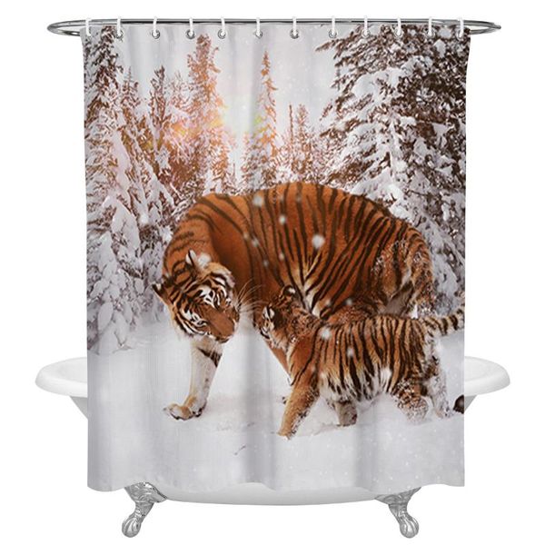 

shower curtains snow forest tiger waterproof fabric curtain polyester bathroom decoration accessories cortinas
