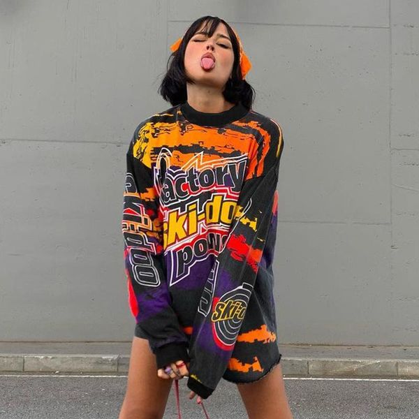 

women's hoodies & sweatshirts y2k hoodie vintage tie dye letter printed sweetshirts women designer long sleeve oversized winter clothes, Black