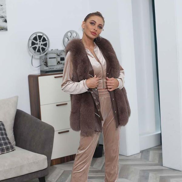 

women's fur & faux fashion vest long sleeveless coat buckle decoration woman custom made xxxxxl, Black