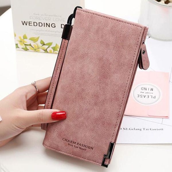 

card holders women wallets fashion lady wristlet handbags long money bag zipper coin purse cards id holder clutch woman wallet burse, Brown;gray