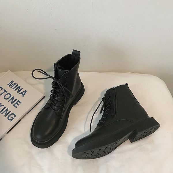 

boots round toe women's rubber boots-women luxury designer shoes lace up rain 2021 summer fashion ankle low rock ladies lace-up, Black